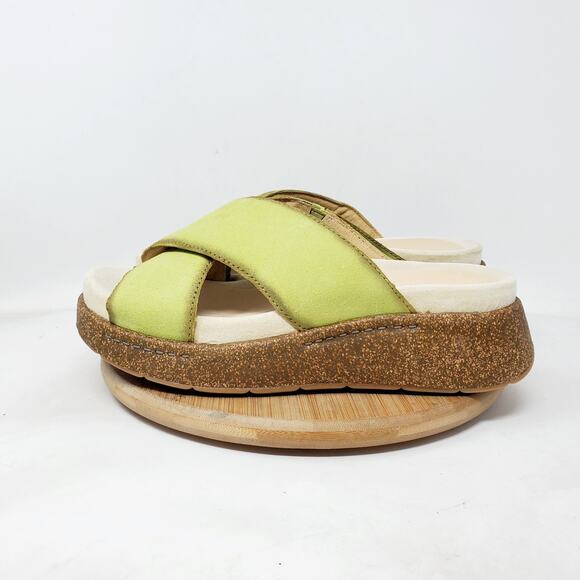 Dansko Bridget Platform Sandal Women 37 Chartreuse Leather Chunky Sole Boho Shoe - Picture 7 of 14